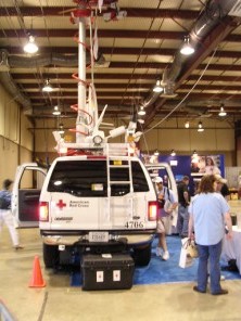 Red Cross truck with huge antenna farm